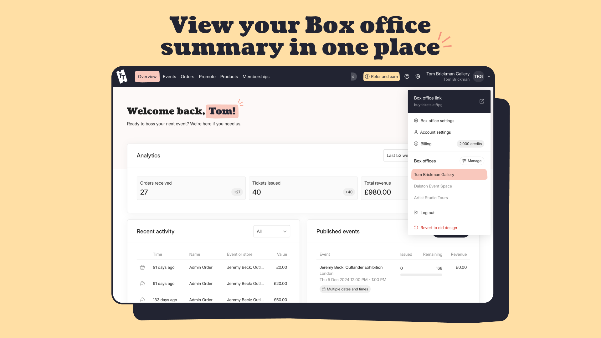 screenshot of Ticket Tailor